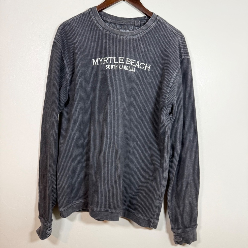 Valani Myrtle Beach Graphic Ribbed Thermal Long Sleeve Top Size Medium Charcoal